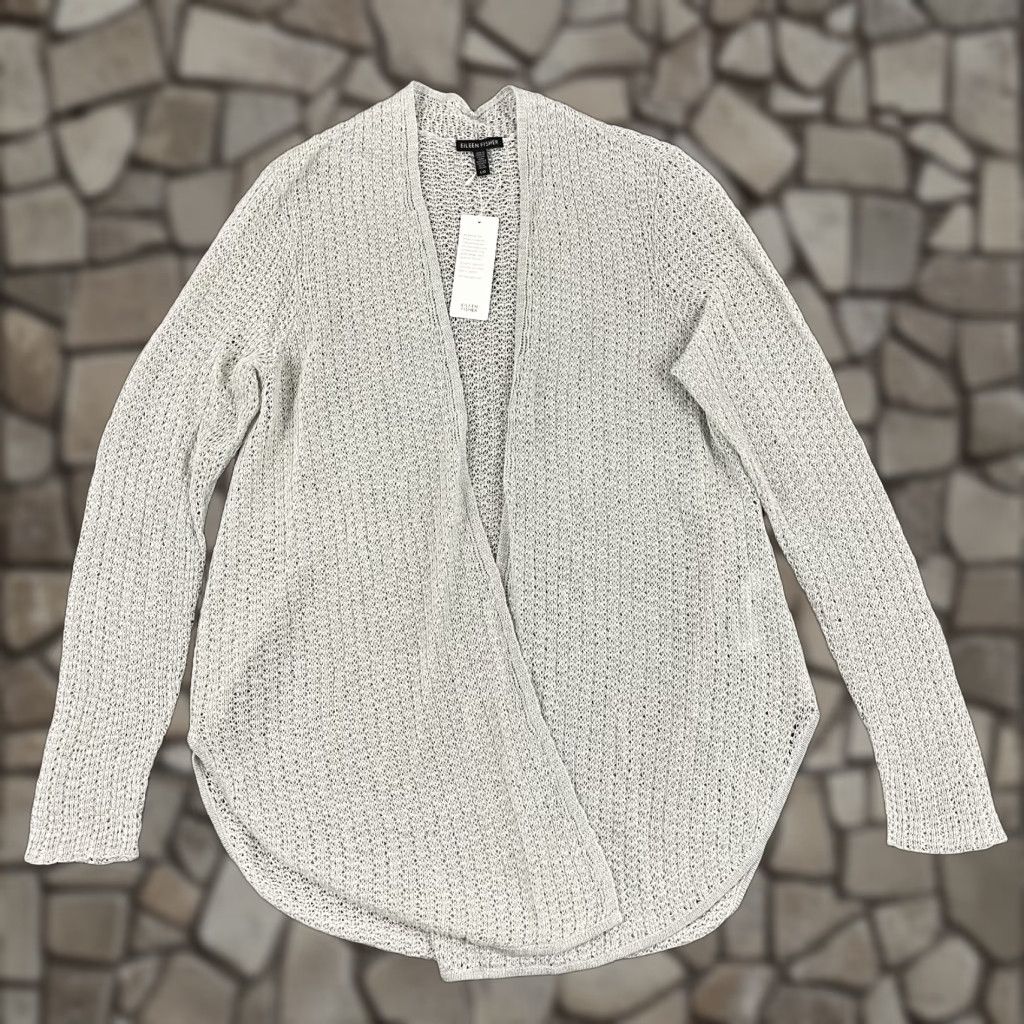 Eileen Fisher Eileen Fisher Cardigan Sweater Womens Large Gray Open-Knit Linen Long Sleeve Casual Size L / US 10 / IT 46 - 1 Thumbnail