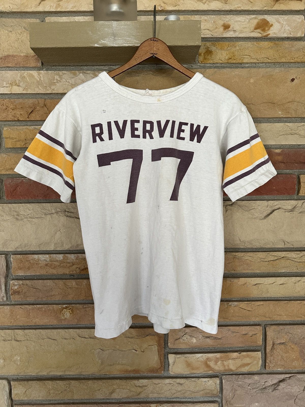 image of 60S Riverview Football Champion Running Man Tee in White, Men's (Size Small)