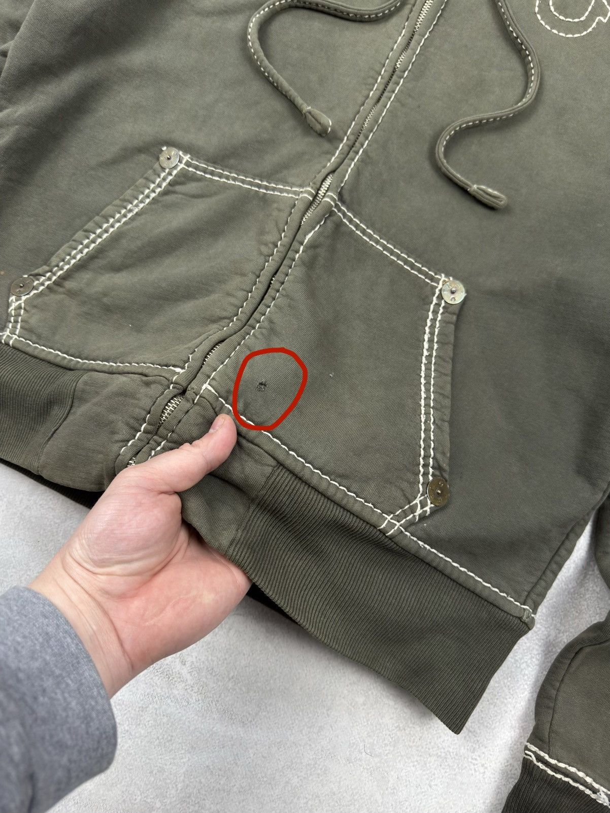 True Religion Vintage True Religion Zip Hoodie Big-T Khaki Washed Destroye Size US L / EU 52-54 / 3 - 4 Thumbnail