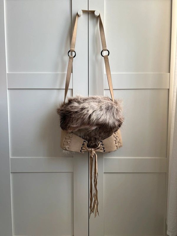 image of Italian Designers x Marni Fur Corset Suede Bag in Brown, Men's