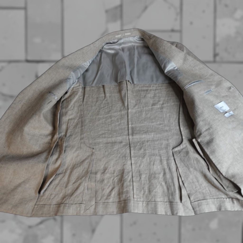 Mango Mango Mens Slim Linen Blazer 40R Beige Solid Notch Lapel 2-Button Short Vented Regular Fit Jacket Size 42R - 1 Thumbnail