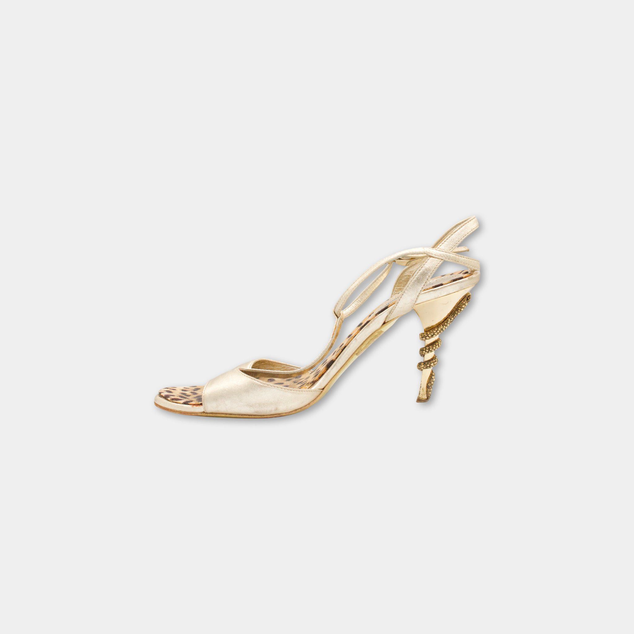 Roberto Cavalli Cavalli Snake Golden Heels Size US 8.5 / IT 38.5 - 4 Thumbnail