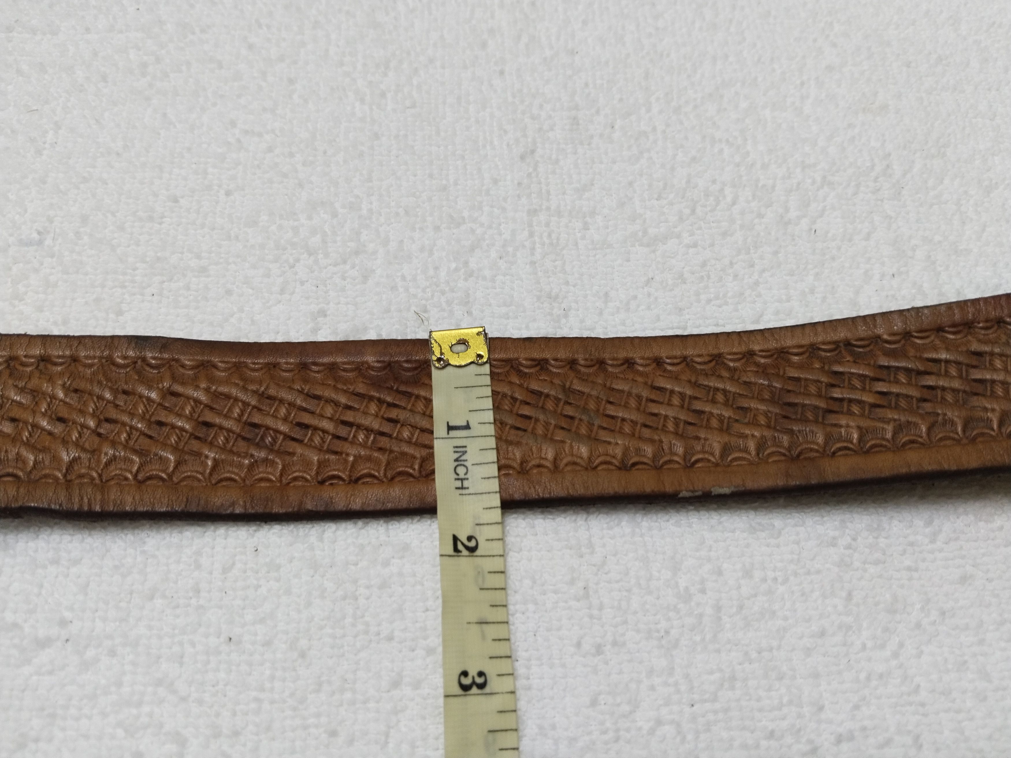 Leather × Vintage Vintage Solid Brass Leather Belt Waist 30-34 Size 34 - 8 Thumbnail