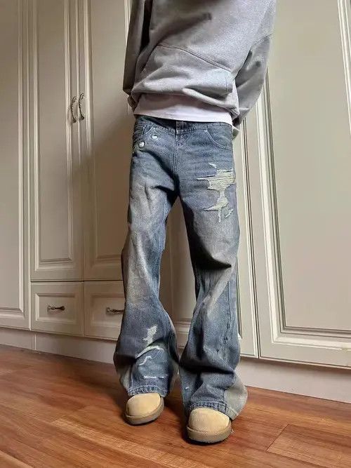 VIBE Street hip hop vintage Y2K micro flare ripped baggy jeans Size US 33 - 5 Thumbnail