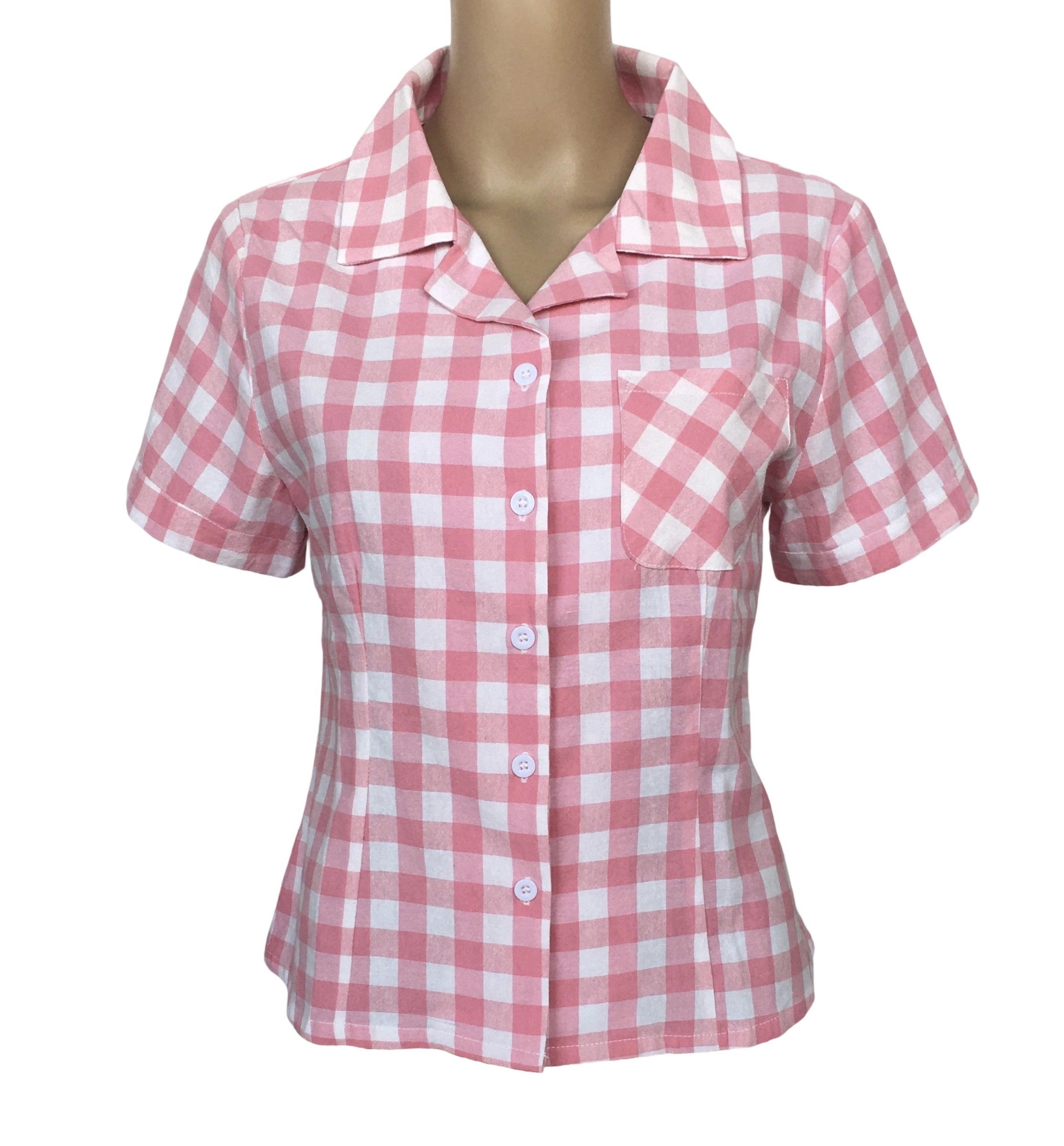 Other Women Blouse Pink&White Checker Short Sleeves Vintage Shirt Size XXL / US 16-18 / IT 52-54 - 1 Thumbnail