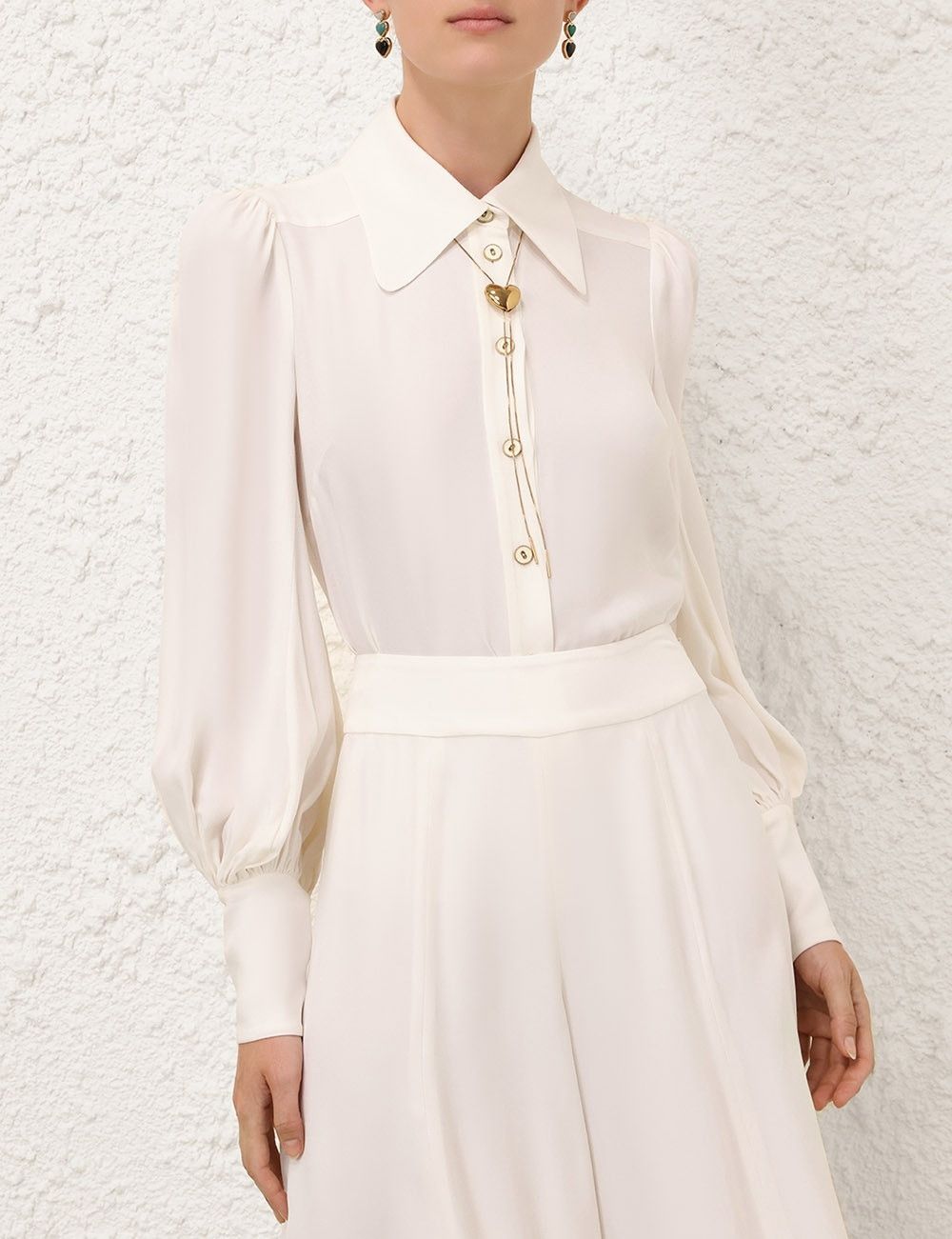 Zimmermann oc11z1025 Collared Blouse in Cream Size L / US 10 / IT 46 - 2 Thumbnail