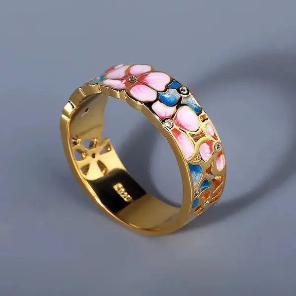 Japanese Brand × Jewelry × Vintage Creative Handmade Elegant Flower Enamel Craft Ring Size ONE SIZE - 1 Thumbnail