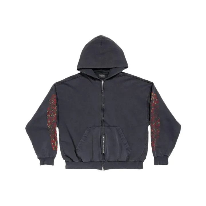 Balenciaga Balenciaga Black Graphic Zip Hoodie for Men 0079 Size US S / EU 44-46 / 1 - 1 Thumbnail