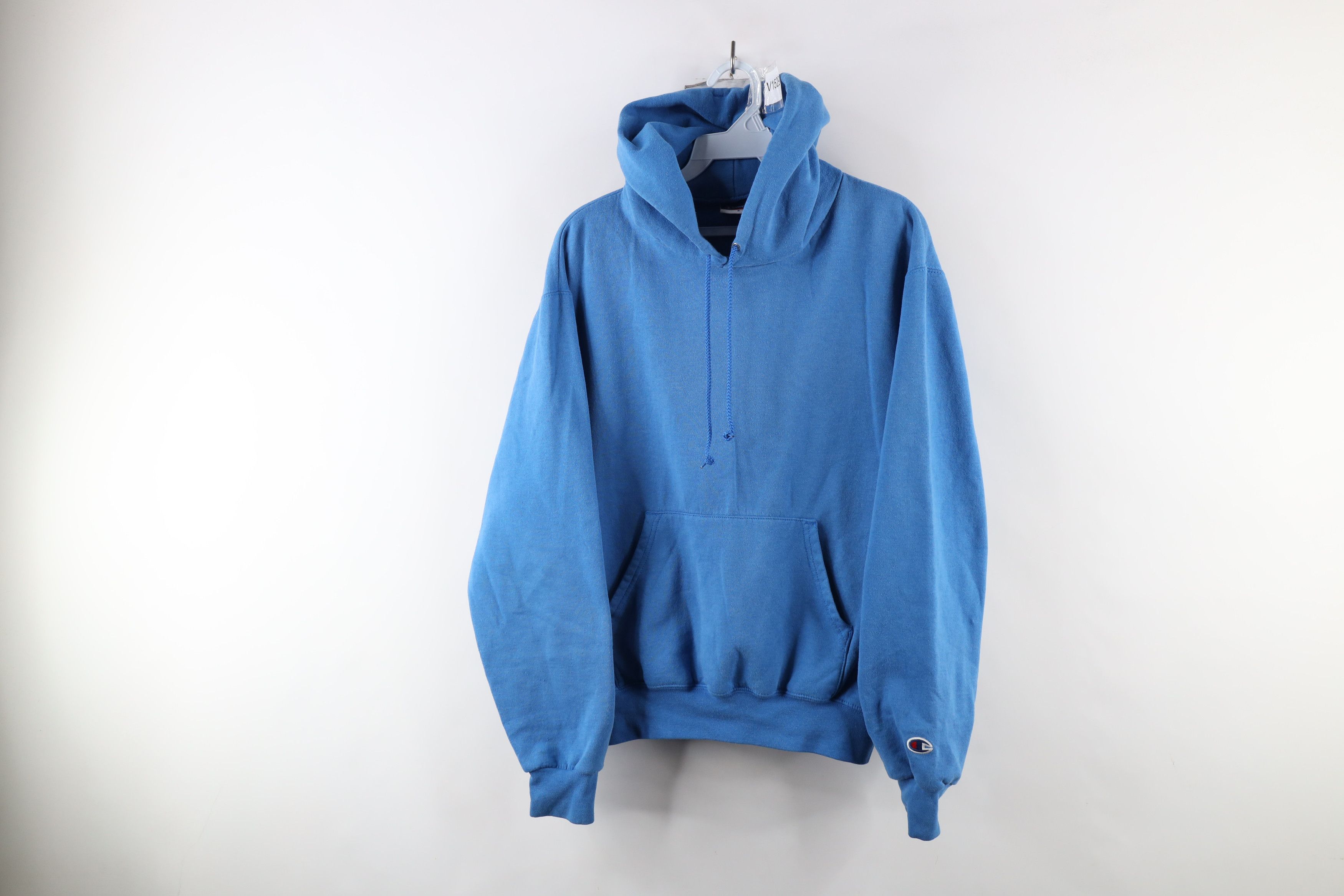 Champion × Vintage Vintage 90s Champion Faded Blank Hoodie Sweatshirt Blue Size US S / EU 44-46 / 1 - 1 Thumbnail