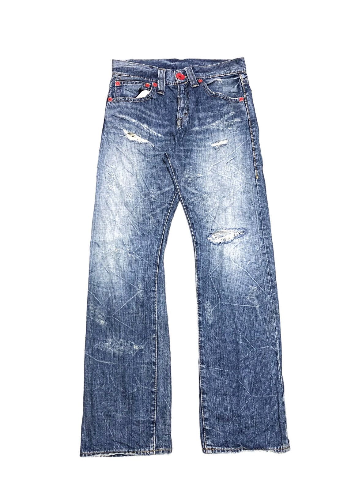 image of Distressed Denim Spell Out Co&lu Japanesse Denim in Blue, Men's (Size 28)