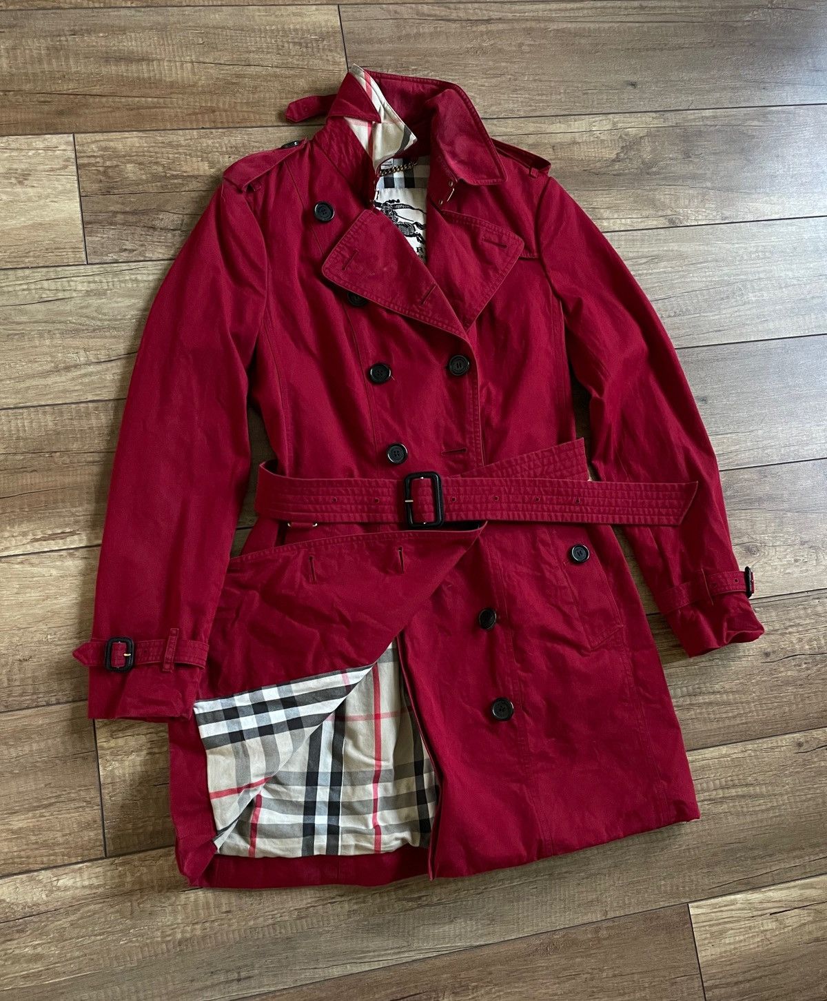 image of Burberry England Sandringham Red Trench Coat Jacket, Women's (Size Medium)