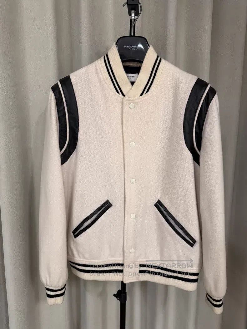 Saint Laurent Paris Saint Laurent Paris White Wool Mixed Baseball Jacket Size US L / EU 52-54 / 3 - 1 Thumbnail