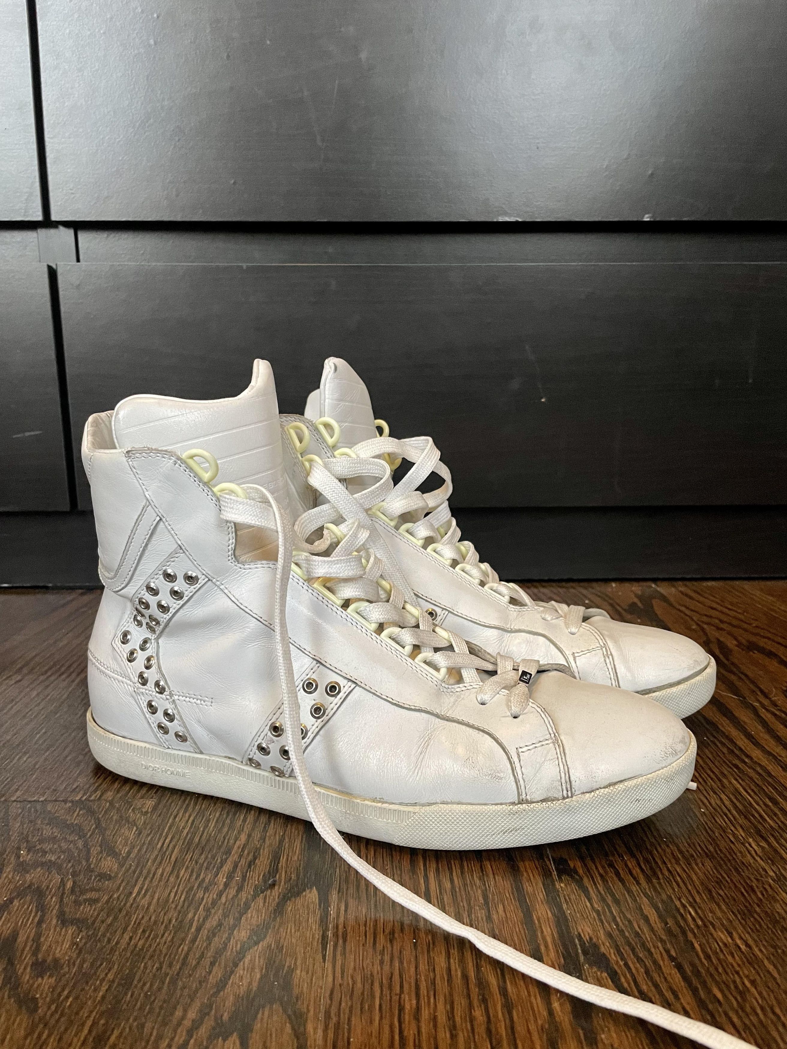 Pre-owned Dior X Hedi Slimane Dior Homme Ss04 Strip Studded Version Runway Shoes In White