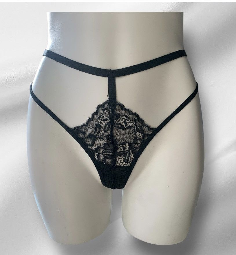 Designer NWT Black Bustier Bra Thong Lingerie Set Embroidered Lace Size ONE SIZE - 3 Thumbnail