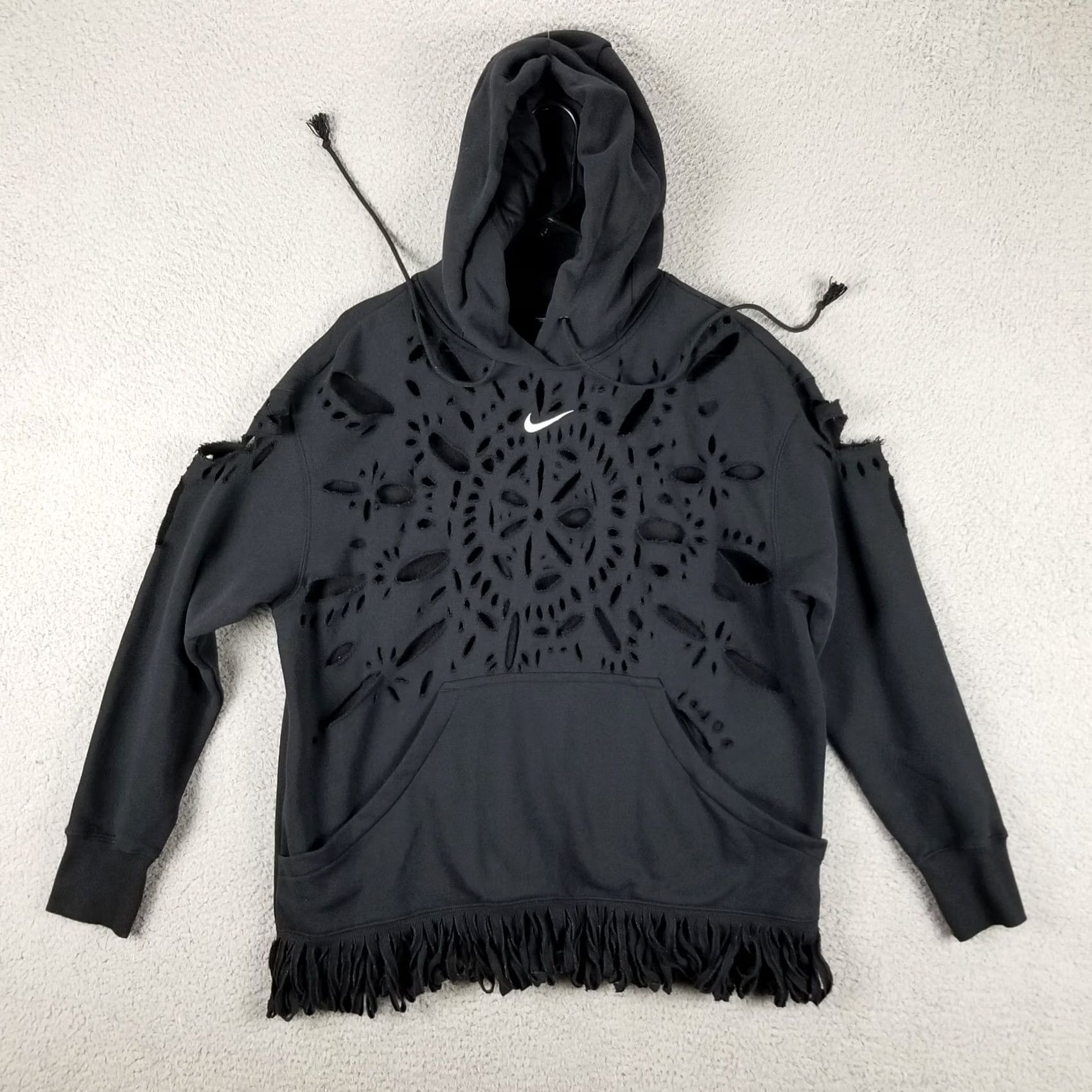 Nike Nike Center Swoosh Hoodie Men Women Small OS Distressed Art To Wear Black Fleece Sweatshirt Pullover Size S / US 4 / IT 40 - 2 Thumbnail