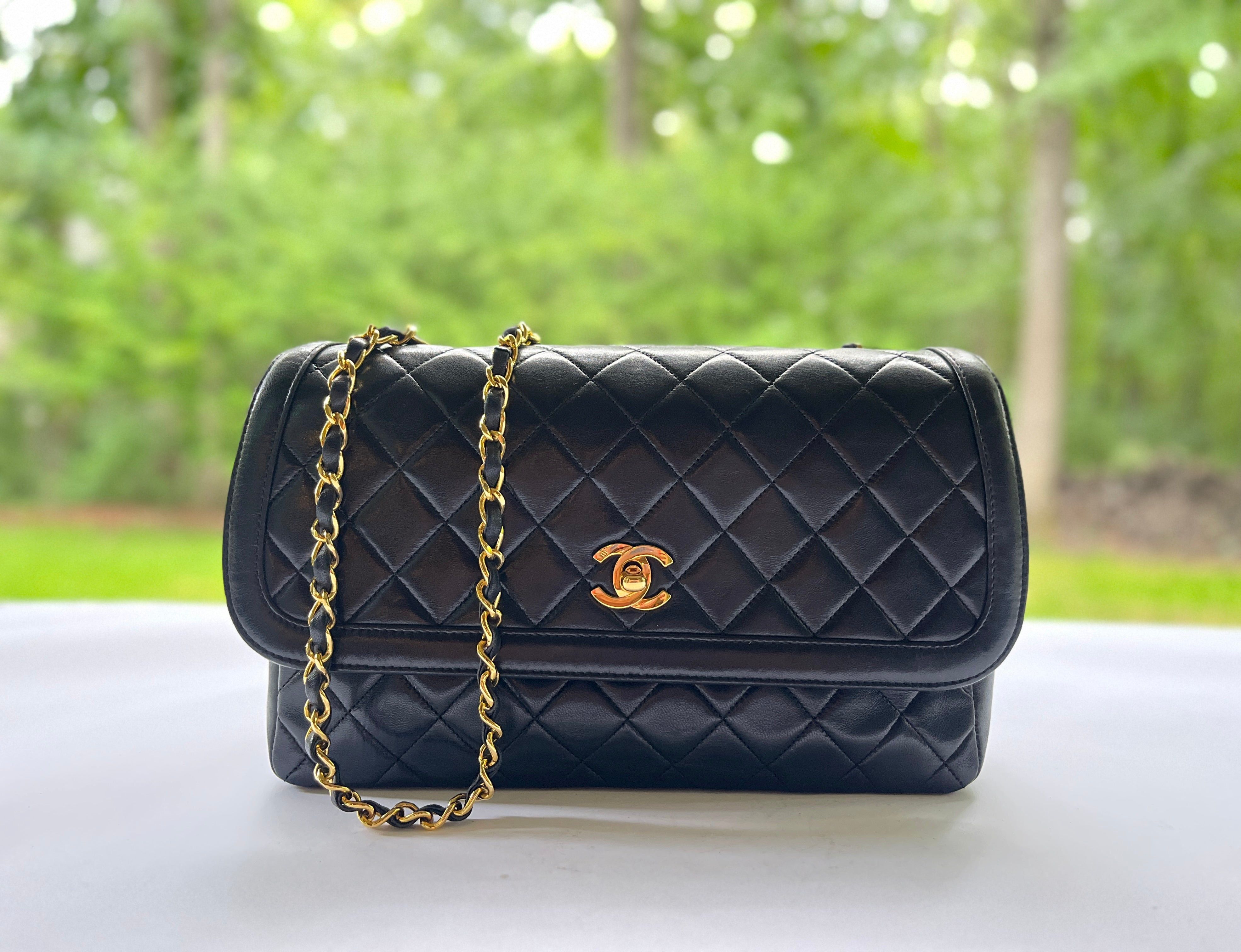 Chanel Quilted Lambskin Single Flap Medium Black Crossbody