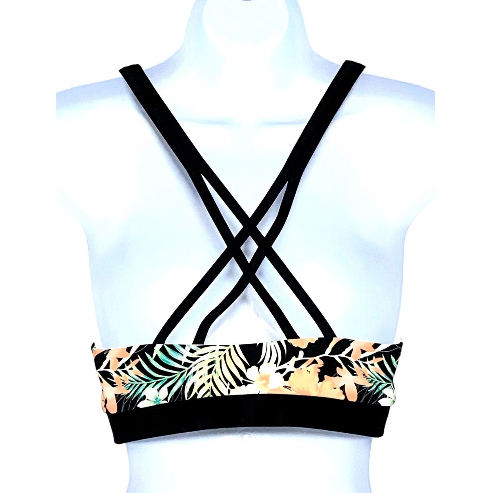 Vintage Lascana Venus Sporty Bikini Top Black Floral Racerback Athletic Top Women 4 Beach Vacation Tropical Nautical 90s-style? Size S / US 4 / IT 40 - 3 Thumbnail