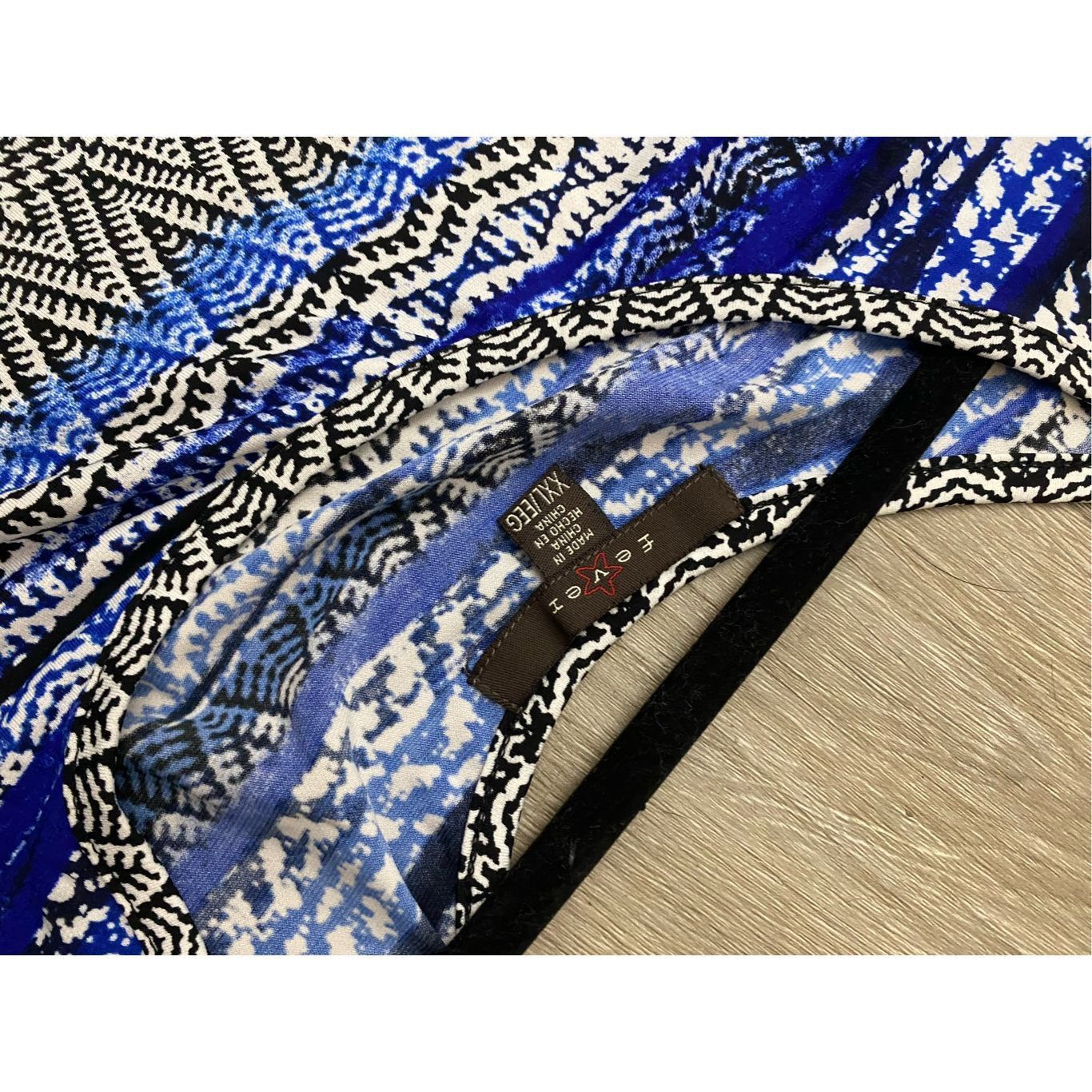 Sever Fever Maxi Dress- Black White Blue Geometric Design, SIze XX Size XXL / US 16-18 / IT 52-54 - 4 Thumbnail
