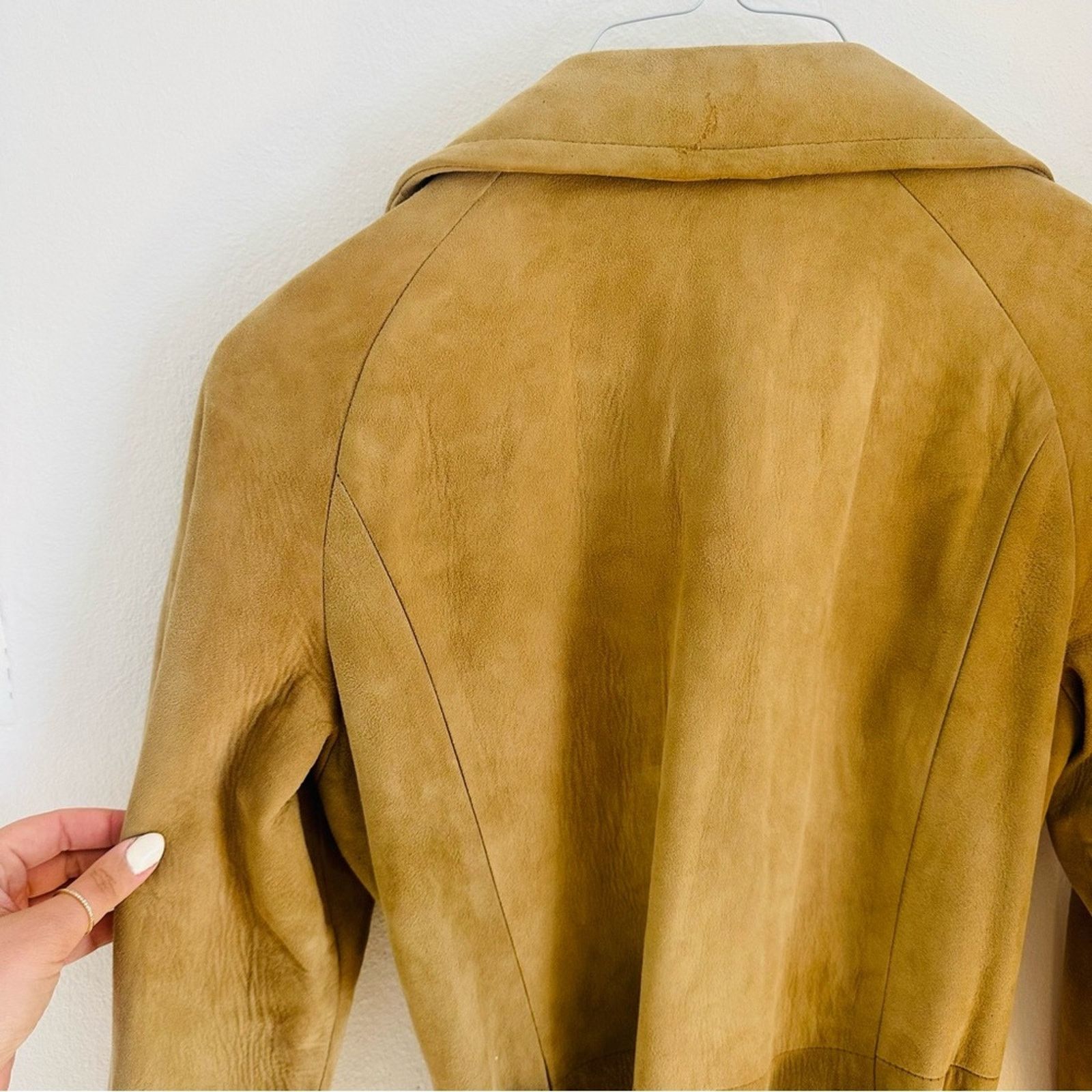 Vintage VINTAGE Beige Tan Camel Suede Leather Trench Coat Tie Jacket Size M / US 6-8 / IT 42-44 - 11 Thumbnail