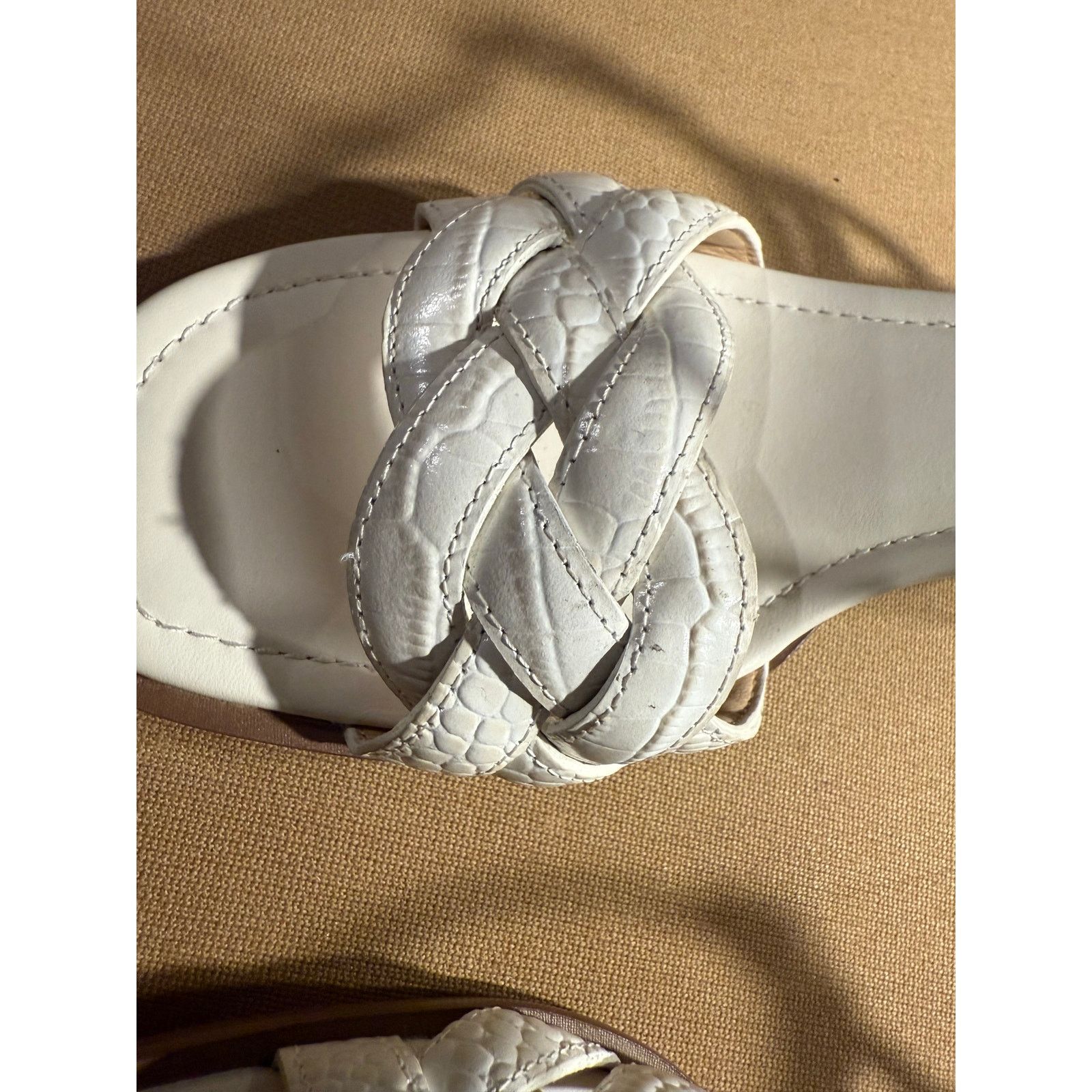 Cole Haan Cole Haan Women’s 7.5 White Leather Braided Heel Sandals Size US 7.5 / IT 37.5 - 2 Thumbnail