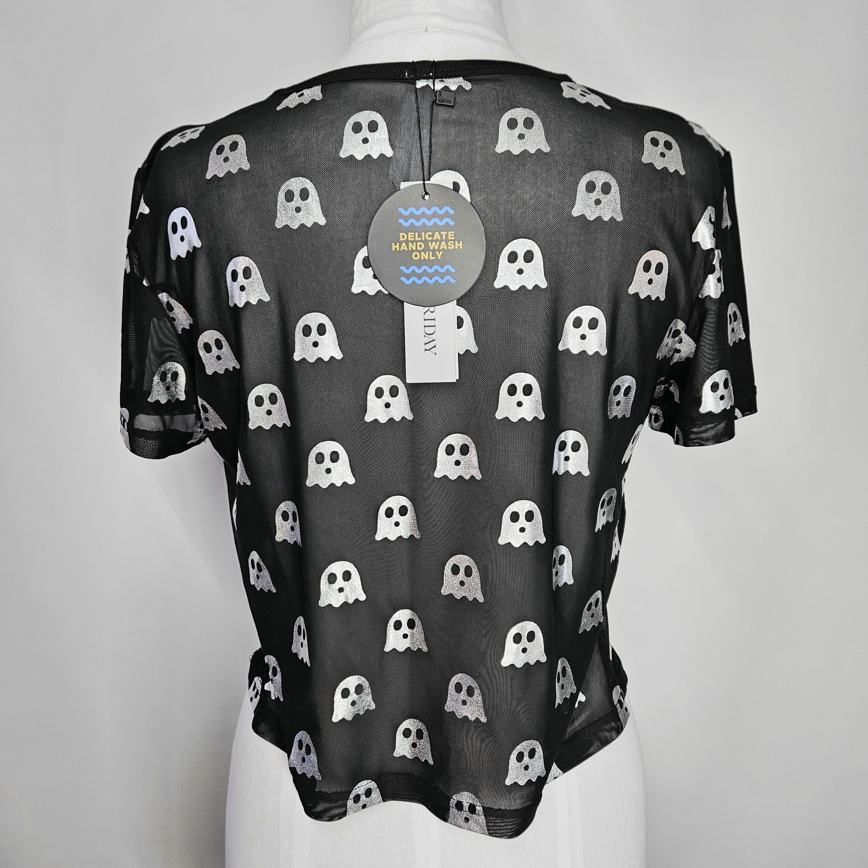 Other Black Friday Size 12 NEW Top Short Sleeve Sheer Black Mesh Size L / US 10 / IT 46 - 4 Thumbnail