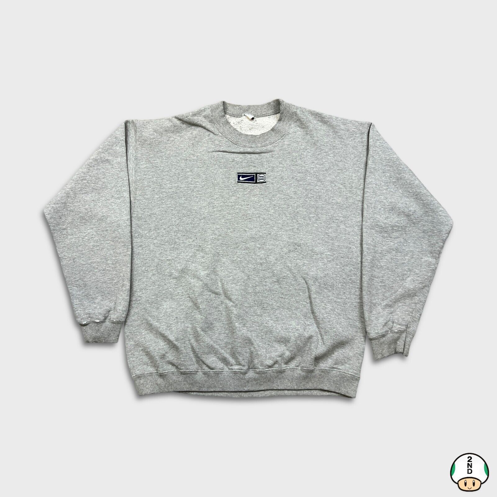 Nike Sweatshirt Large Center Swoosh Box Logo Distressed 90s