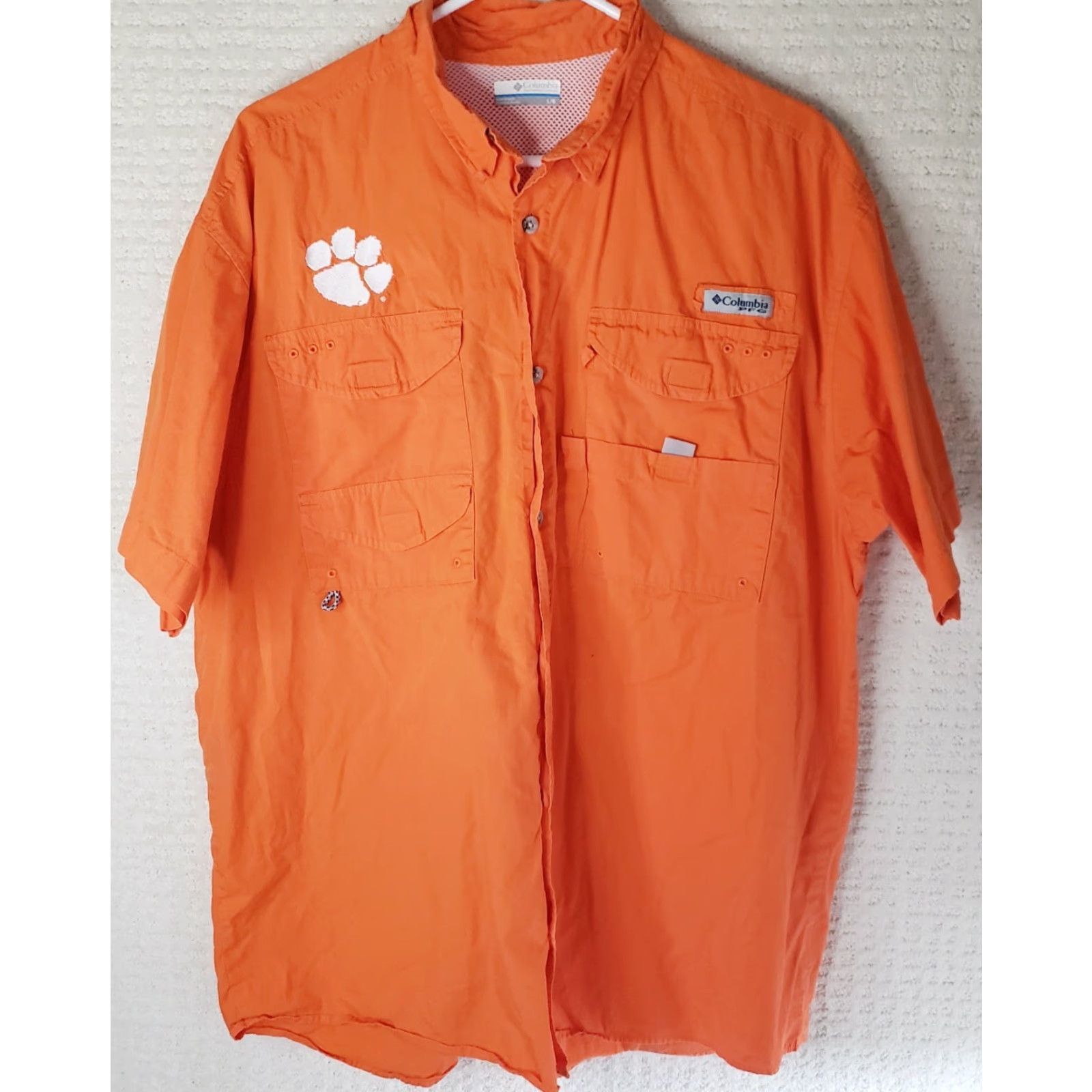 Vintage Clemson Columbia PFG Mens Shirt L Omni Shade Tiger Paw Performance Fishing Button-Up Short Sleeve Orange College Size US L / EU 52-54 / 3 - 2 Thumbnail