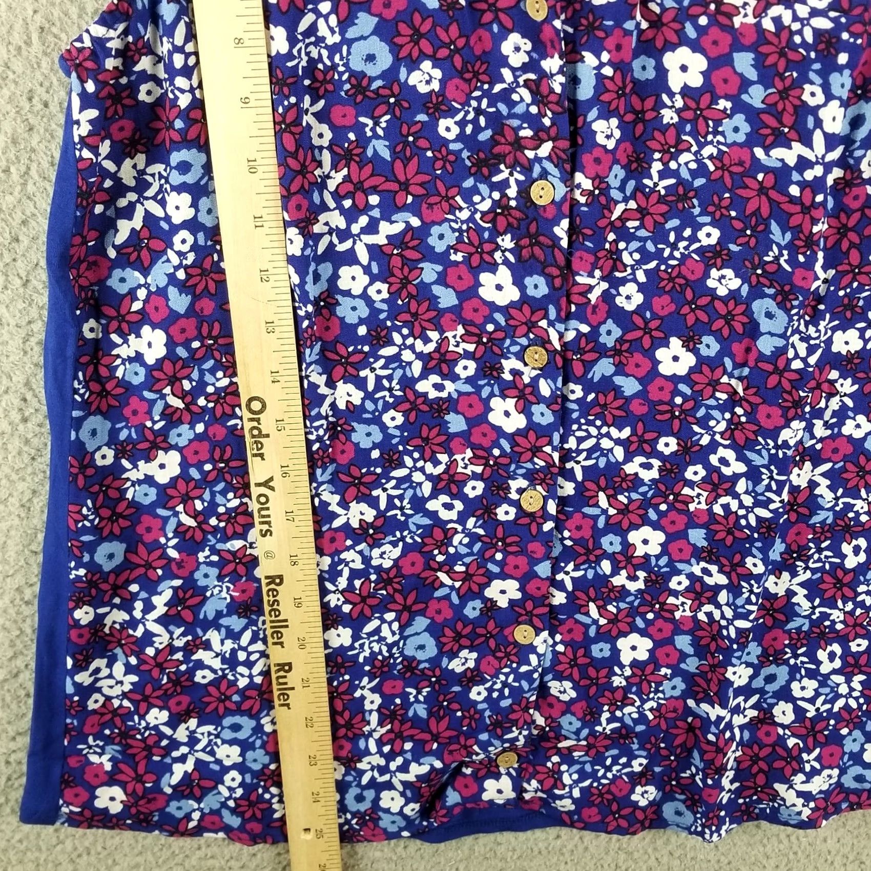 Vintage Fortune + Ivy Blouse Women Medium Blue Floral V-Neck Button Top WWII? Size M / US 6-8 / IT 42-44 - 3 Thumbnail