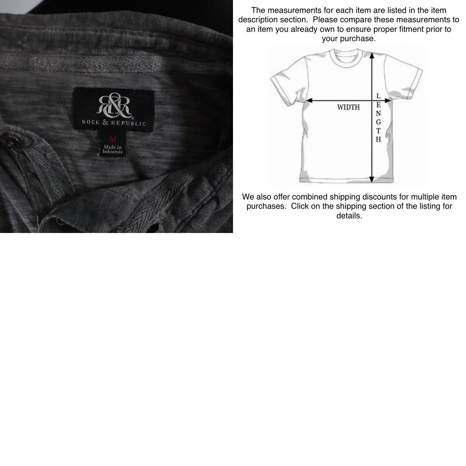 Vintage Rock & Republic Polo Shirt Mens Medium Dark Gray Pocket Short Sleeve Golf Casual Size US M / EU 48-50 / 2 - 8 Thumbnail