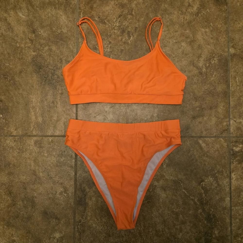 Designer Orange Neon High Waisted Bikini Set Size ONE SIZE - 3 Thumbnail