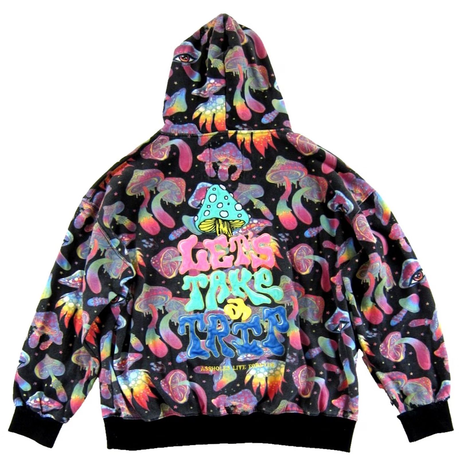 Olive Assholes*s Live Forever Mushroom Graphic Sweatshirt Hoodie Pullover XL Pink Pocket Men Shirt XL Mushroom 80s Ski University Logo Hoodie Size US XL / EU 56 / 4 - 2 Thumbnail