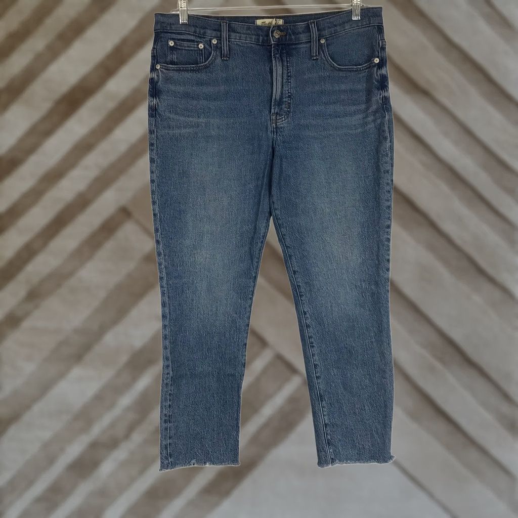 Madewell Madewell High Rise Straight Jeans Medium Wash Blue Raw Hem Size 31 Size 24" / US 00 / IT 34 - 1 Thumbnail