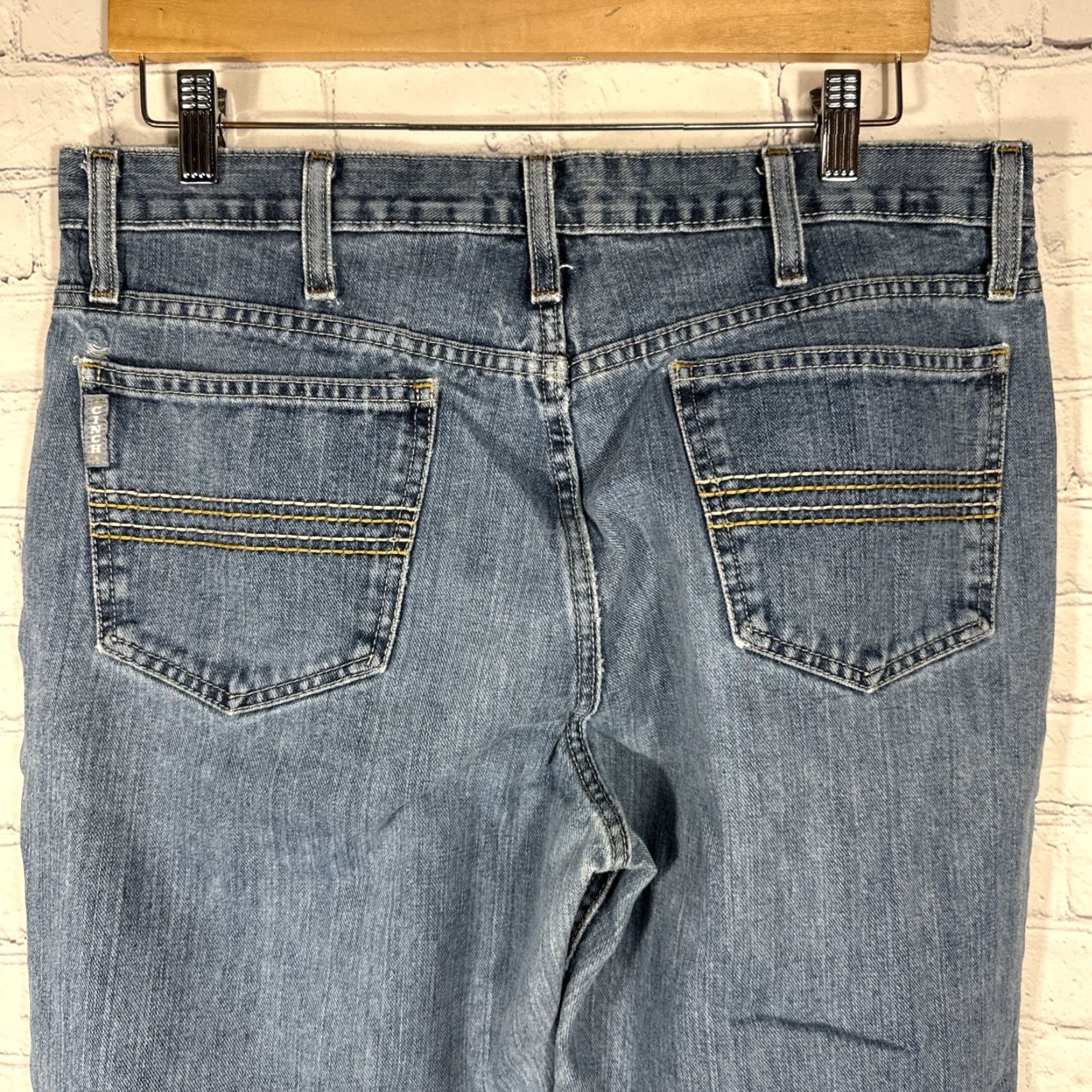 Vintage Cinch Men Slim Jeans 33x32 Mid Rise Silver Label Performance Stretch Denim Blue 34 in Waist Slimming Mens Straight Jeans Size US 33 - 7 Thumbnail