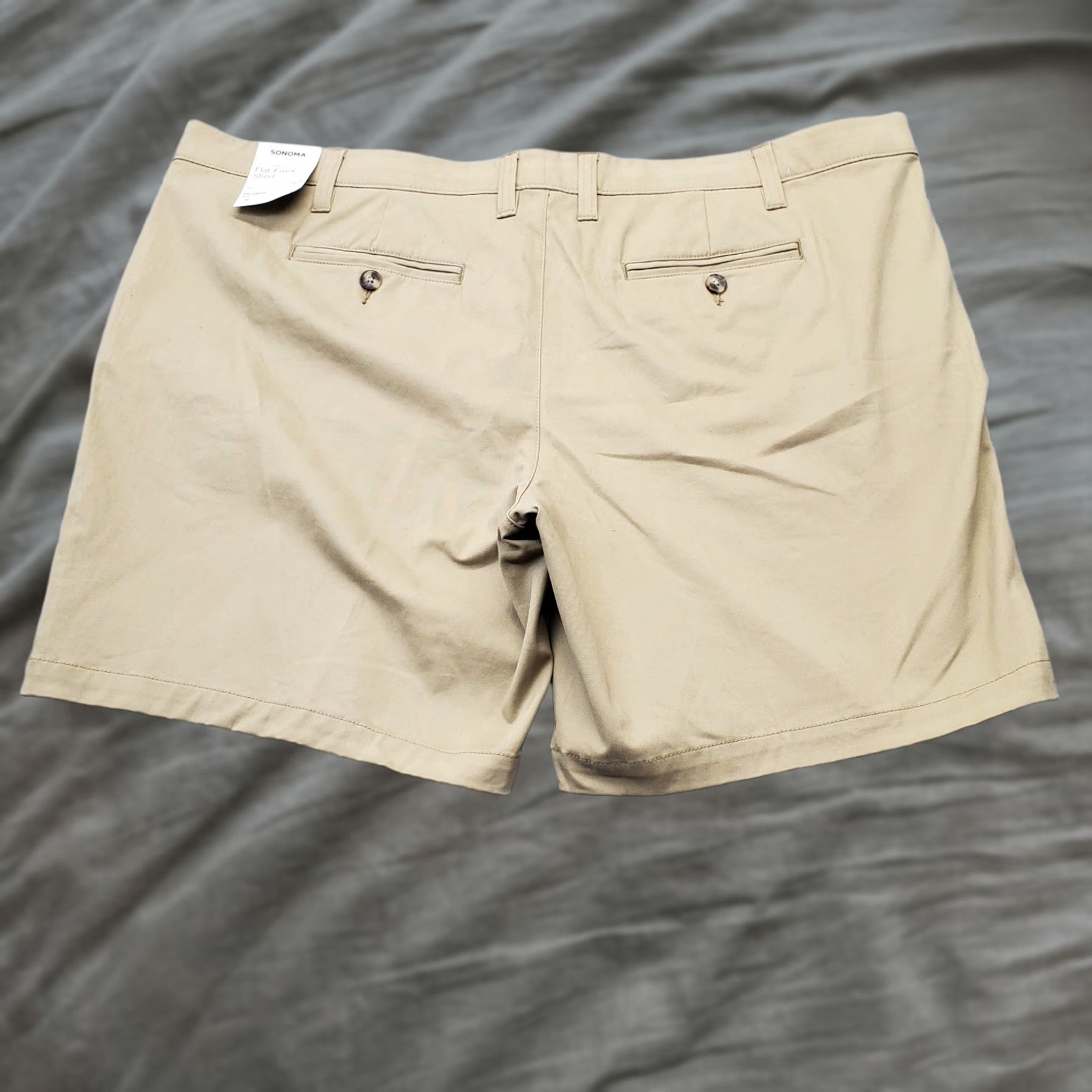 Vintage Sonoma Mens Shorts 52 Tan Flat Front 9" Inseam Flexwear Stretch Waistband Casual Chino Pockets Brethable Easy Care Front Theme Outdoor Mens Size US 36 / EU 52 - 1 Thumbnail