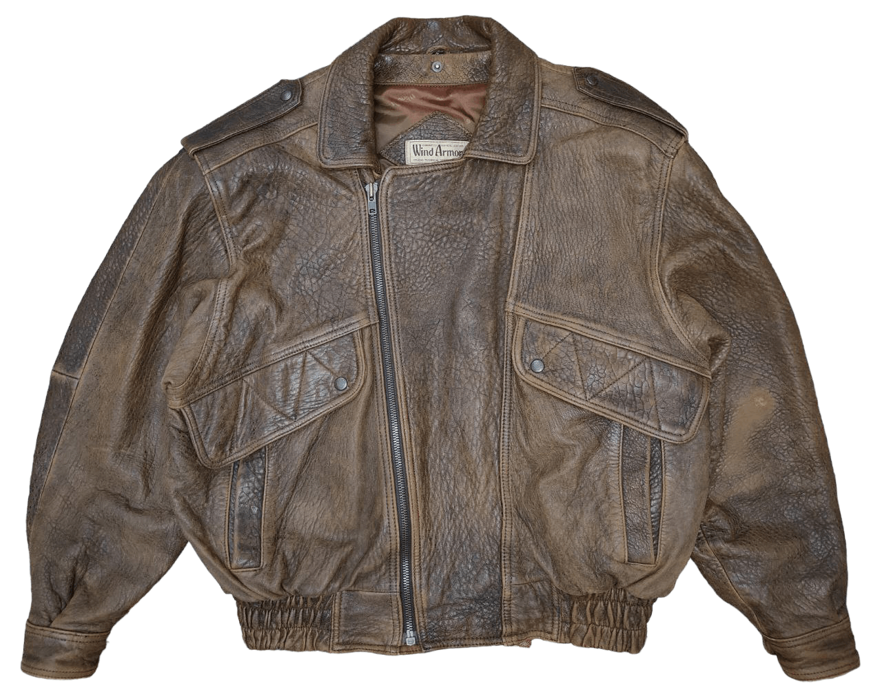 image of Bomber Jacket x Leather Jacket Wind Armor Bomber Leather Jacket in Brown, Men's (Size 2XL)