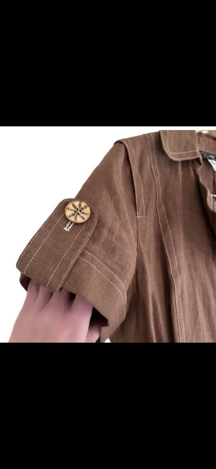 Vintage Vtg Francesca Mammoliti Brown Linen Button Down Pocket Dress Size L / US 10 / IT 46 - 5 Thumbnail