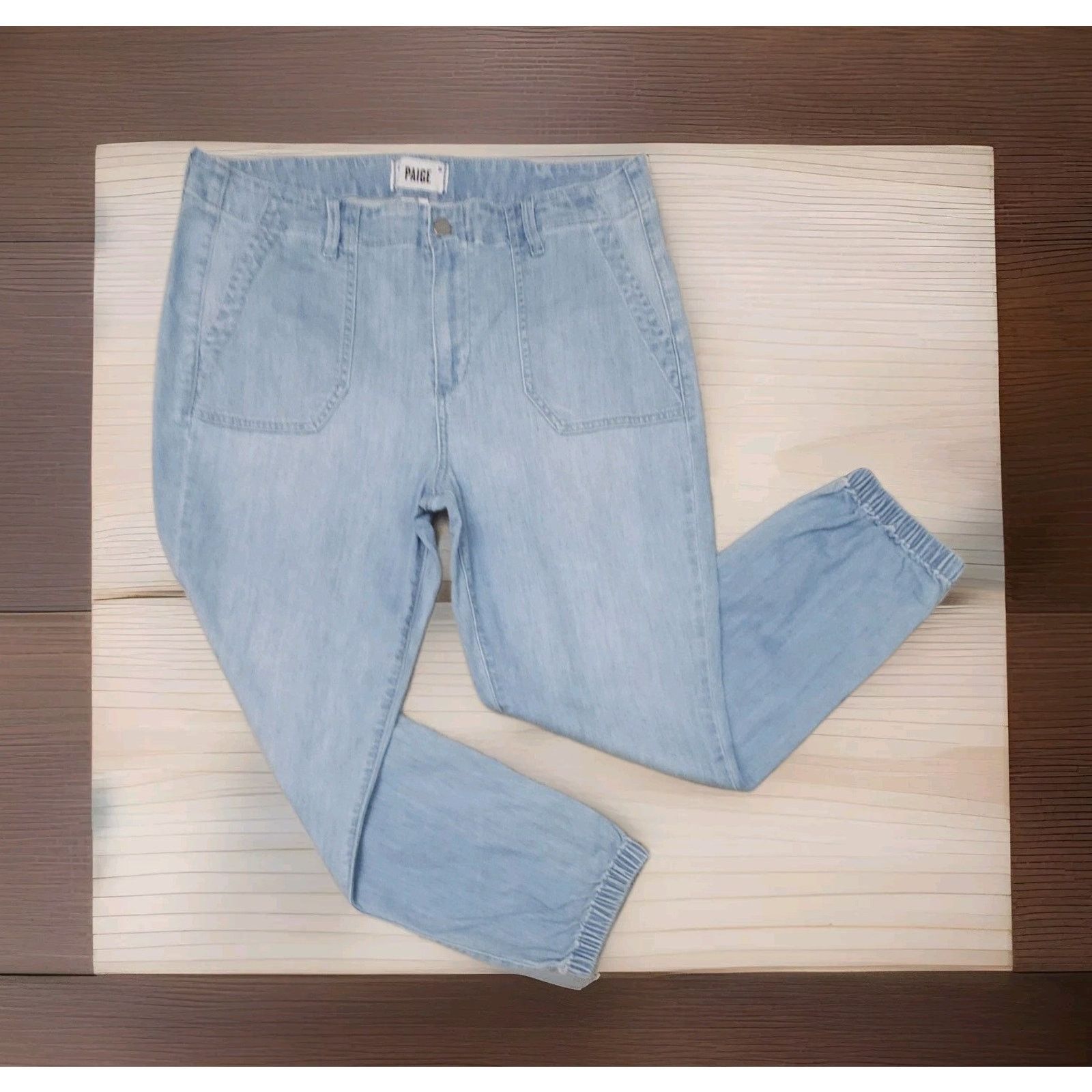 Paige Paige Mayslie High-Rise Denim Joggers Light Wash Zip Hems Size 31" - 2 Thumbnail