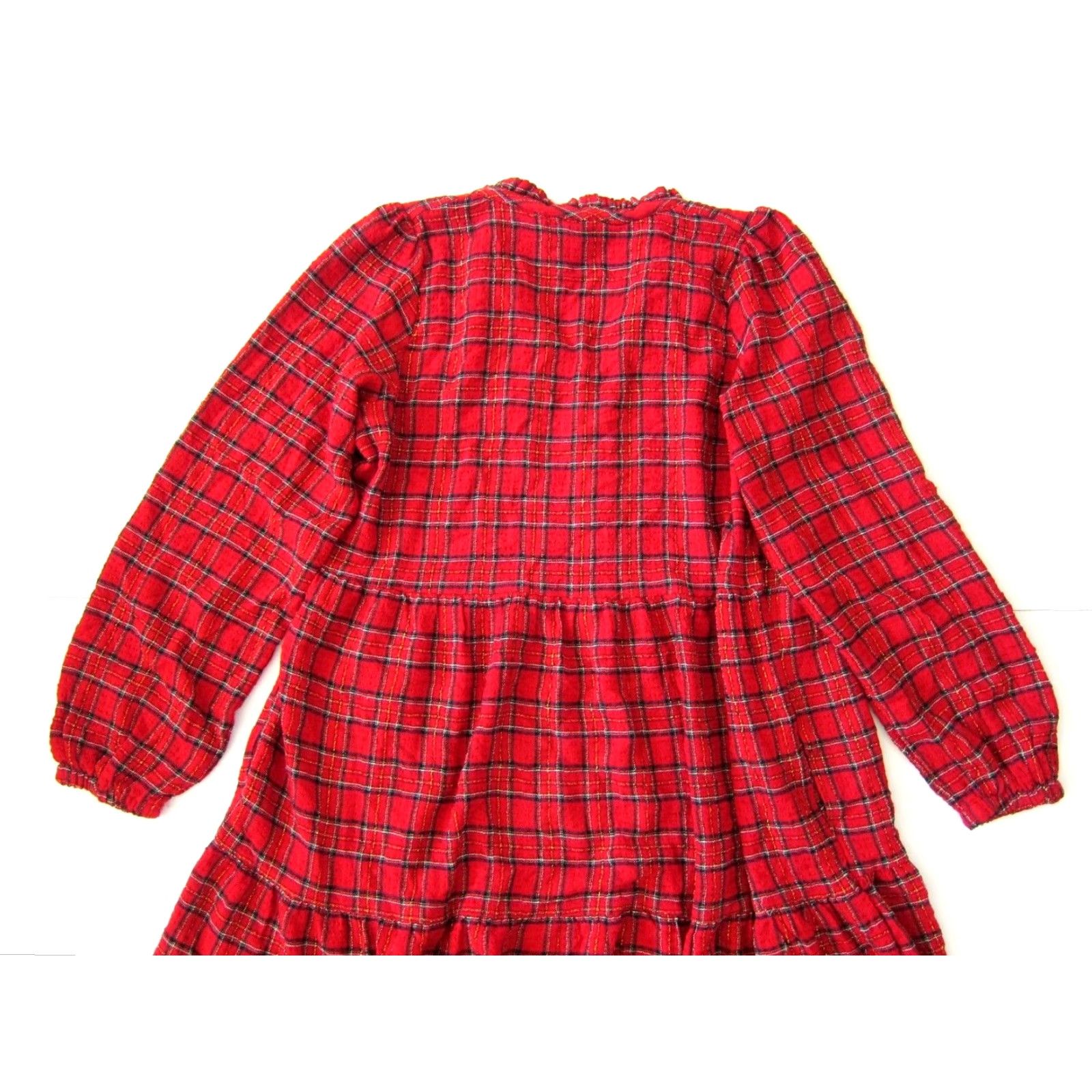Loft NWT Ann Taylor Loft Red Gold Plaid Long Sleeve Ruffle Neck Empire Dress XS Size XS / US 0-2 / IT 36-38 - 6 Thumbnail