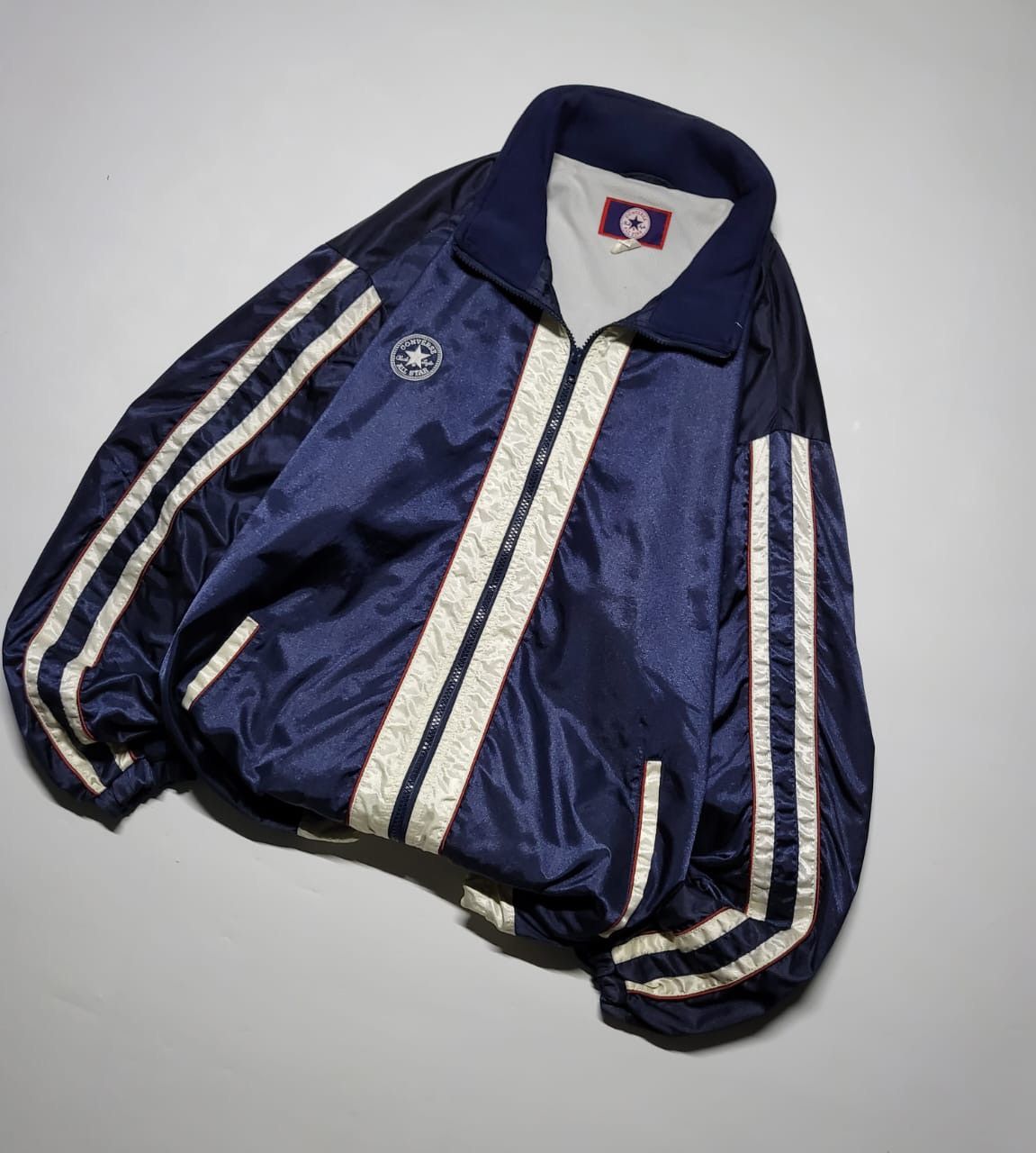 Converse × Vintage Converse navy metallic biglogo Windbreaker Jacket Size US L / EU 52-54 / 3 - 6 Thumbnail