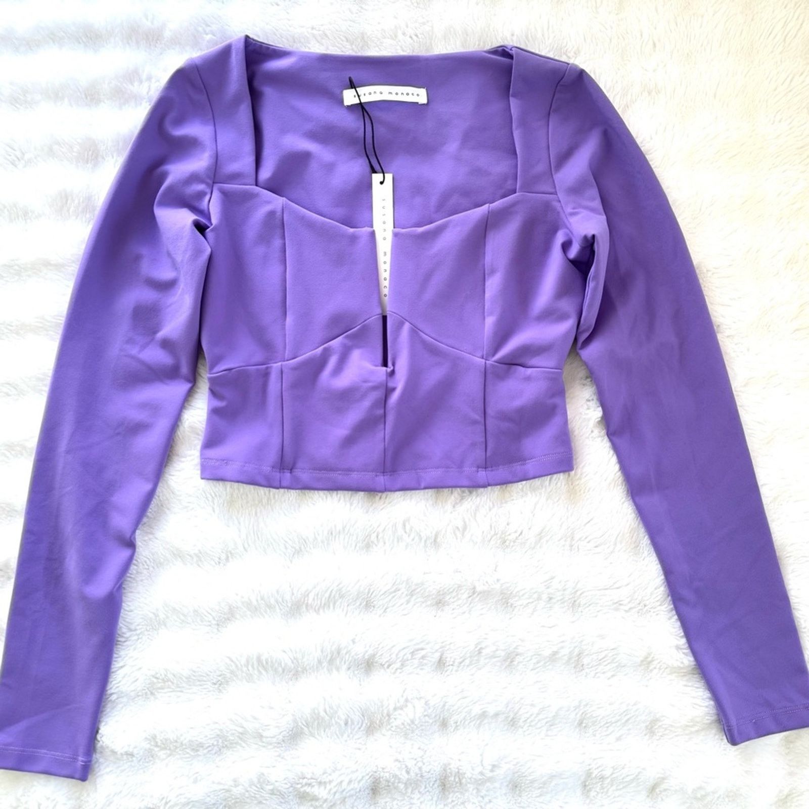 Susana Monaco NWT SUSANA MONACO Purple Long Sleeve Women's Crop Top Size S Size S / US 4 / IT 40 - 1 Thumbnail