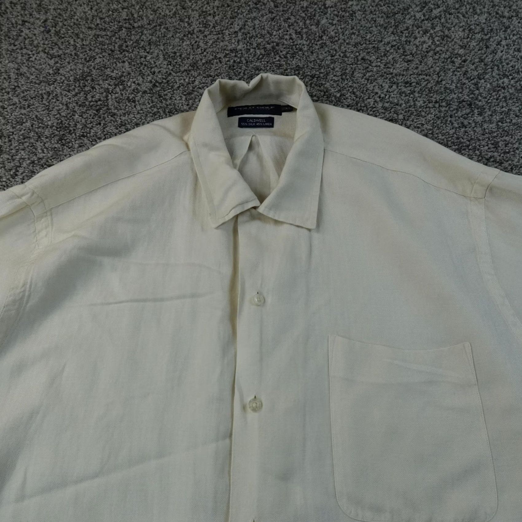 Ralph Lauren VINTAGE Ralph Lauren Shirt Mens 2XL White Silk Linen Caldwell Button-Up Polo Golf Short Sleeve Size US XXL / EU 58 / 5 - 3 Thumbnail