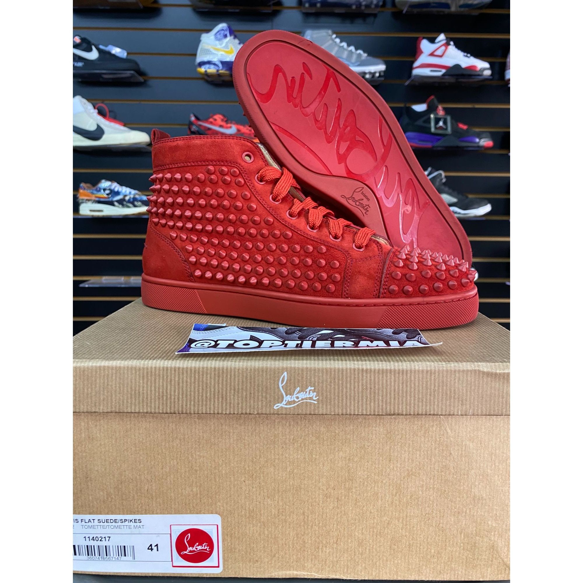 CHRISTIAN LOUBOUTIN RED SUEDE SPIKES sz 41 / 8