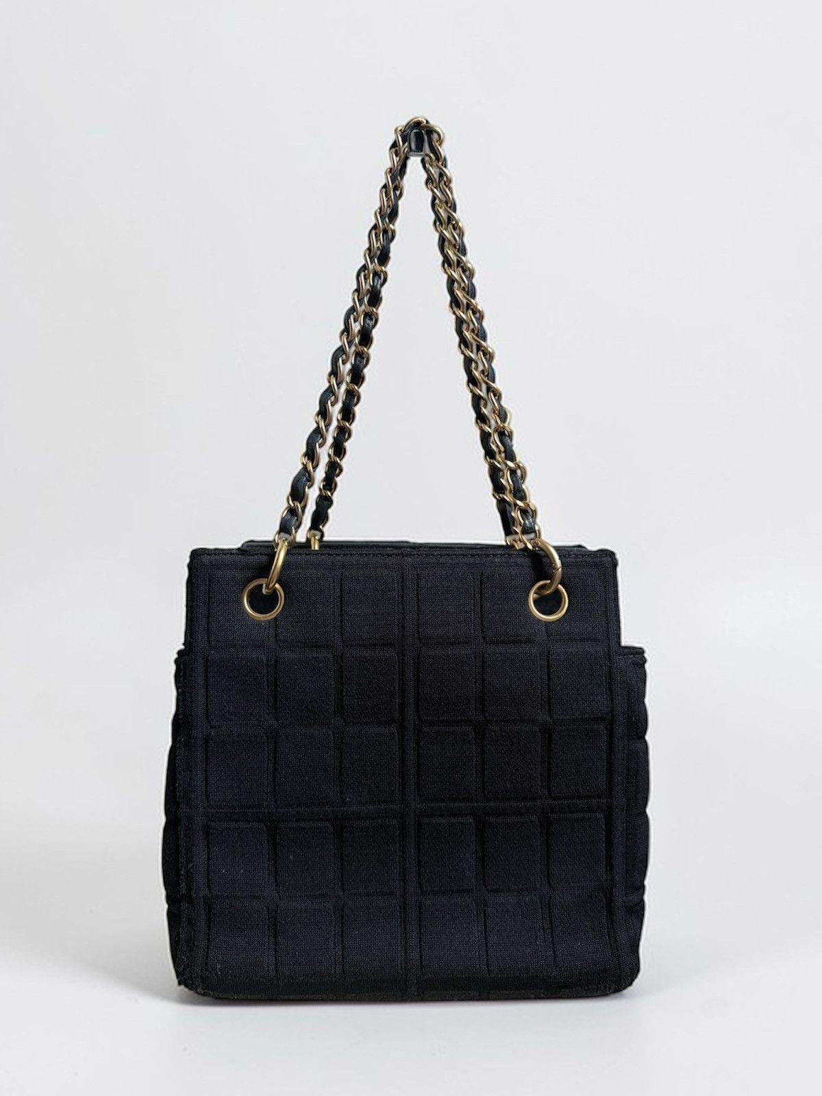 Chanel Chanel Vintage Chocobar Black Jersey Tote with chain straps Size ONE SIZE - 12 Thumbnail