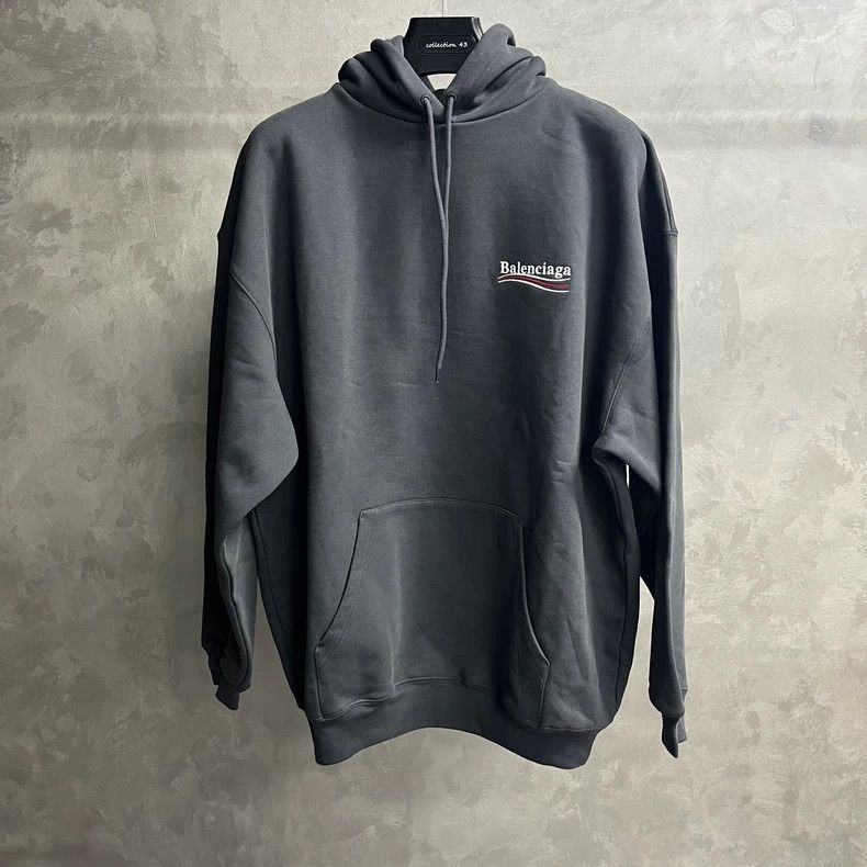 Balenciaga Gray Logo Print Hooded Sweatshirt Size US L / EU 52-54 / 3 - 1 Thumbnail
