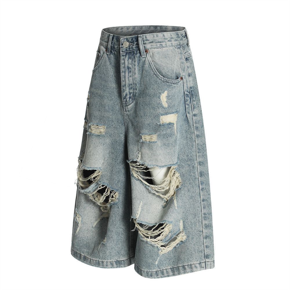 Japanese Brand × Jean Punk men's washed distressed loose ripped denim shorts Size US 32 / EU 48 - 2 Thumbnail