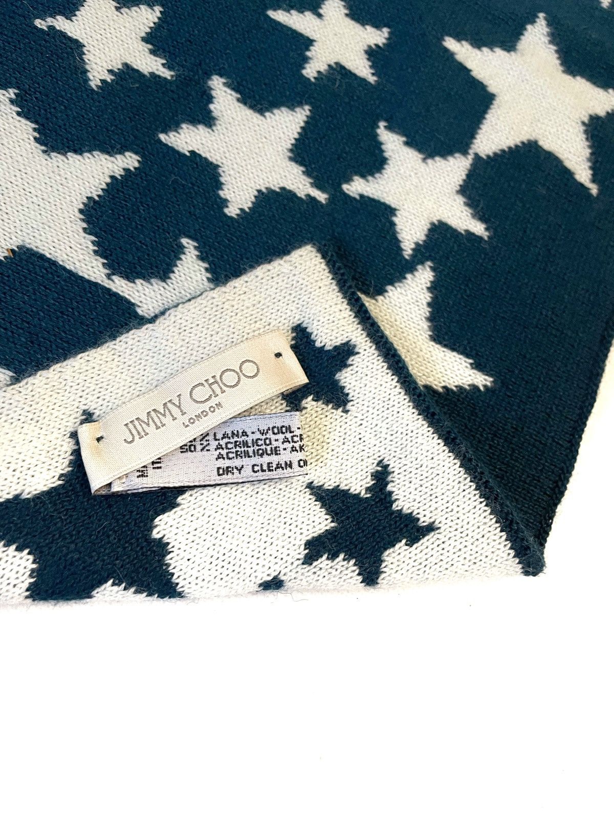 Jimmy Choo Wool Star Print Scarf Big Logo Made In Italy
