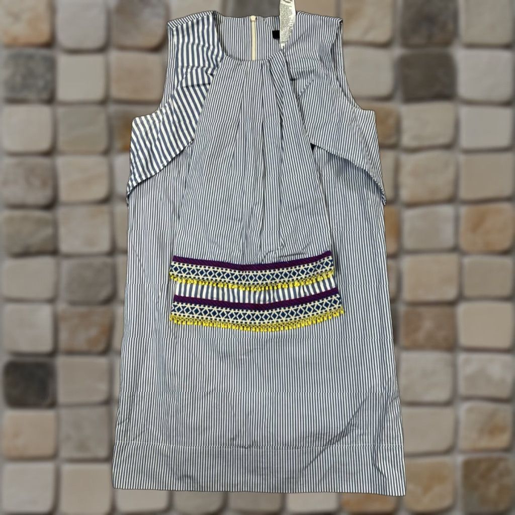 Max Mara Weekend Max Mara Dress Womens 4 Blue White Cotton Striped Sleeveless Round Neck Zip A-Line Blouson Sheath Casual Summer Spring Fall Mens? Size S / US 4 / IT 40 - 1 Thumbnail