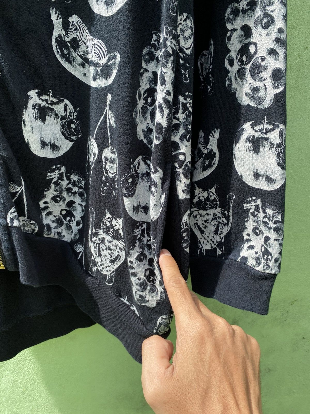 Japanese Brand Scolar AOP Animal Fruit Hoodie Black Zip Up Unique Pattern Size ONE SIZE - 6 Thumbnail