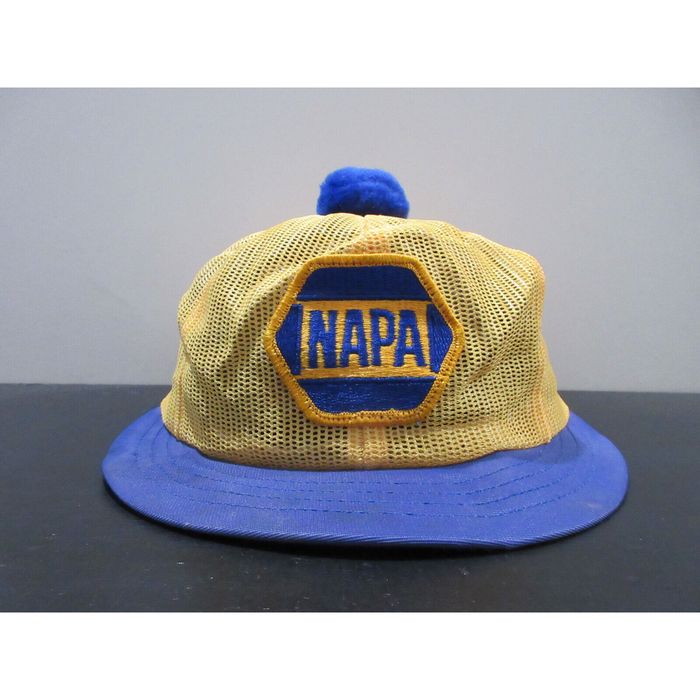 Vintage VINTAGE Napa Hat Cap Snap Back Yellow Blue Trucker Mesh Short ...