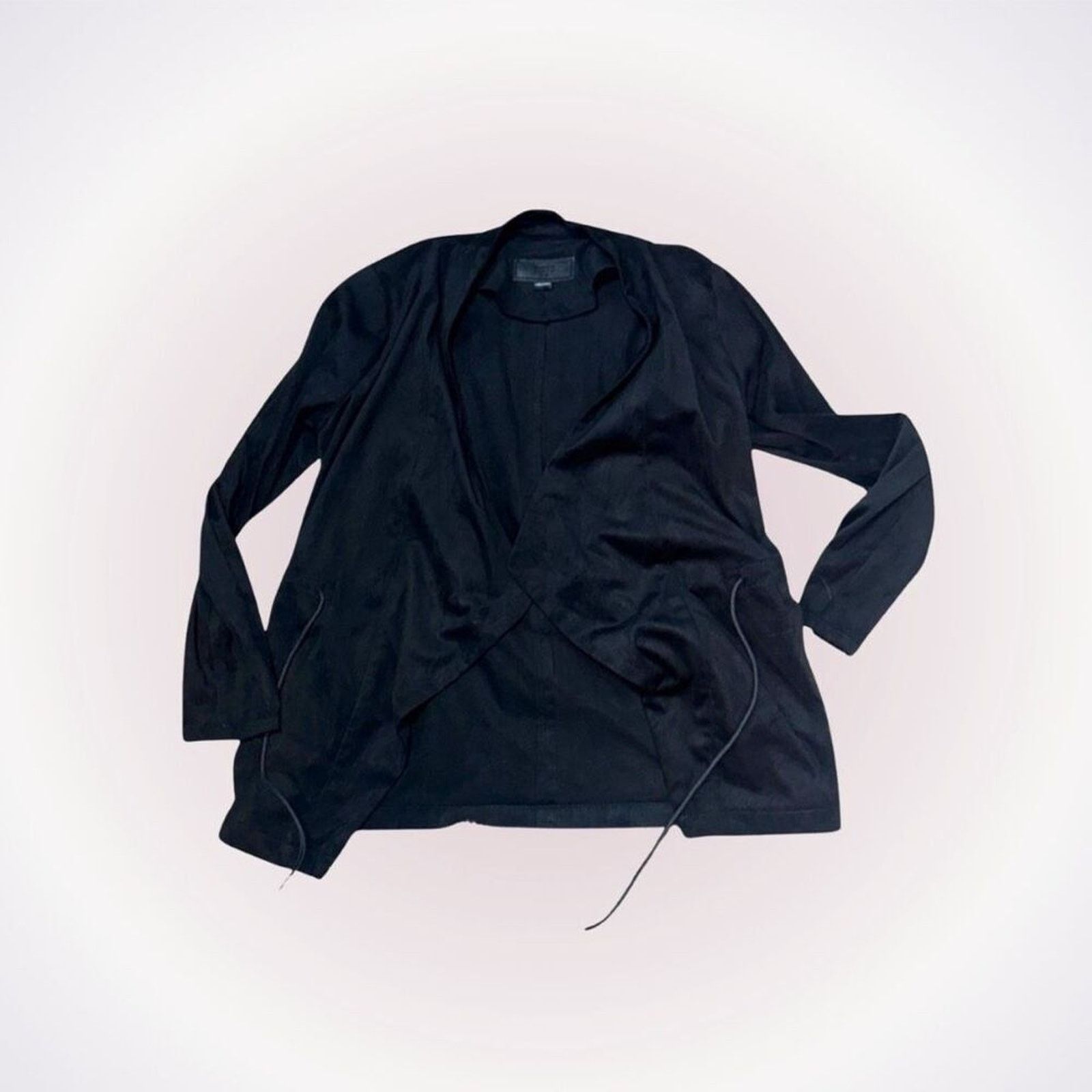 BLANKNYC BLANKYC Suede Feel Black Draped Front Jacket | Sz S Size S / US 4 / IT 40 - 1 Thumbnail